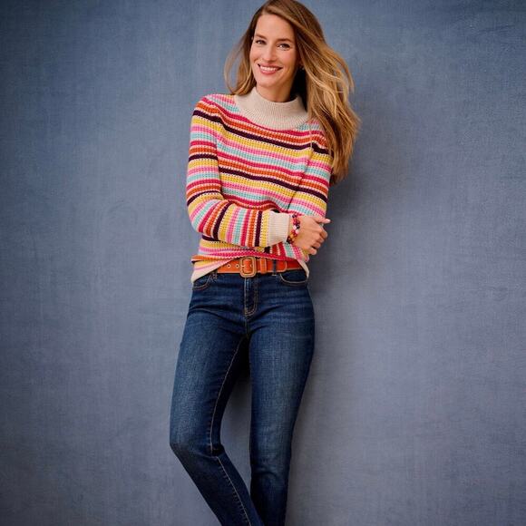 Talbots Sweaters - Talbots Happy Stripes Multicolor Knit Sweater Women's Size XL Petite